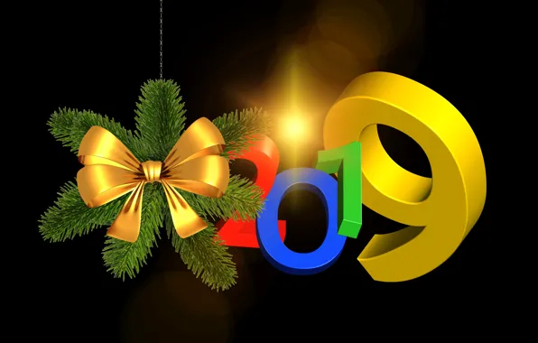 Lights, the inscription, new year, vector, figures, black background, bow, needles