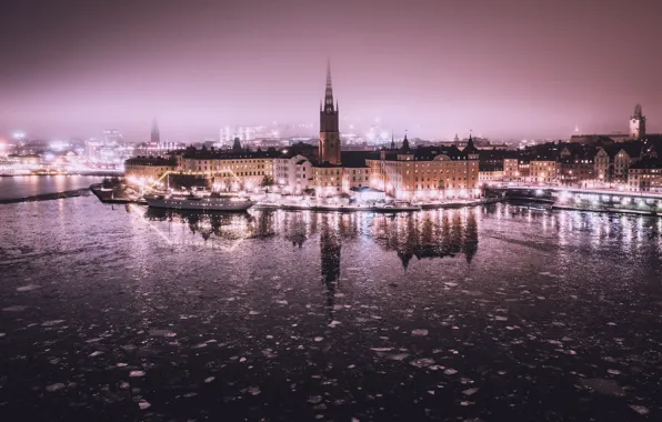 The city, fog, Old Town, Stockholm