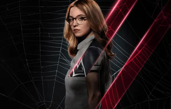 Look, pose, web, makeup, glasses, poster, Spider-woman, Sydney Sweeney