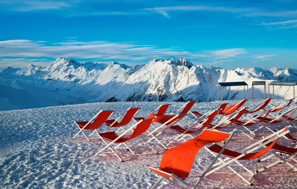 Winter, the sky, the sun, snow, mountains, stay, Austria, Alps