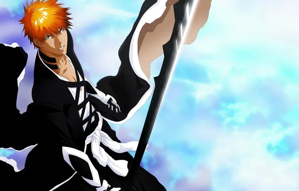 Picture sword, Bleach, games, anime, katana, man, boy, Ichigo