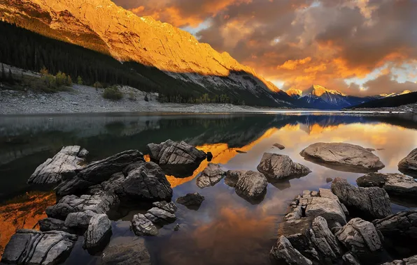 Landscape, mountains, nature, river, stones