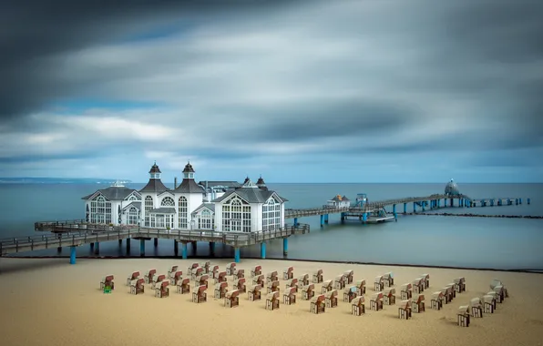 Sea, beach, bridge, Rügen, Sellin Pier