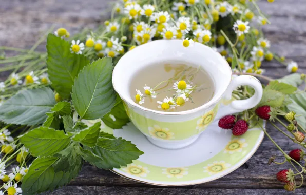 Picture tea, Daisy, strawberries