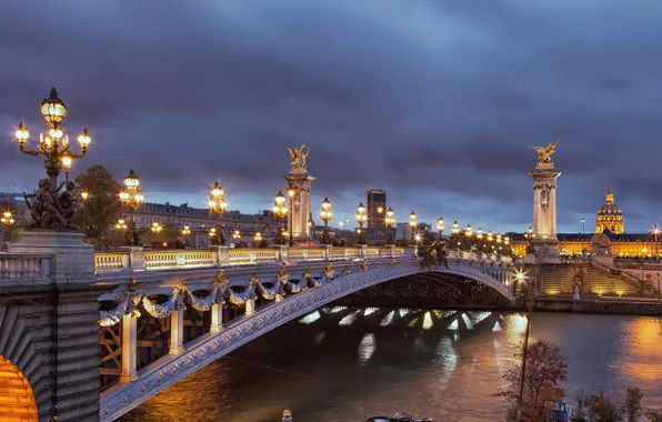 Picture landscape, night, city, the city, lights, lights, France, Paris