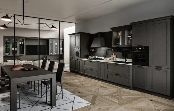 Style, Villa, interior, Italy, kitchen, living room, dining room, dining area