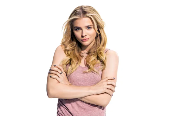 Look, pose, Mike, actress, hairstyle, blonde, white background, Chloe Grace Moretz