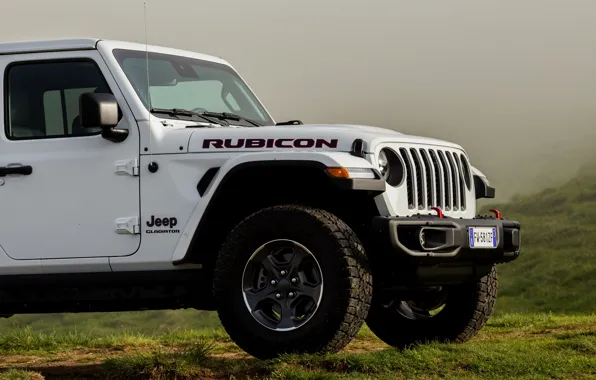 White, SUV, pickup, Gladiator, 4x4, the front part, Jeep, Rubicon