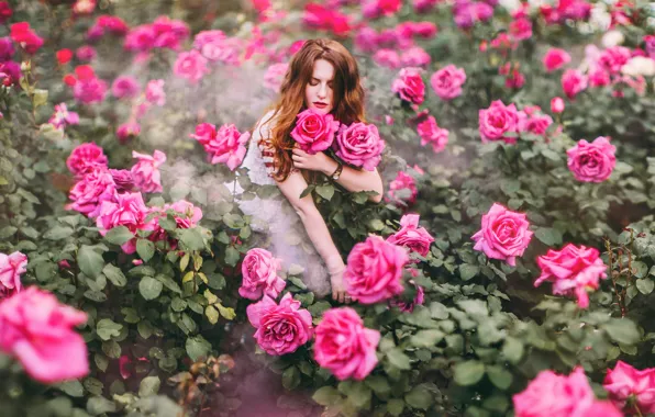 Girl, flowers, roses, Kristina Makeeva