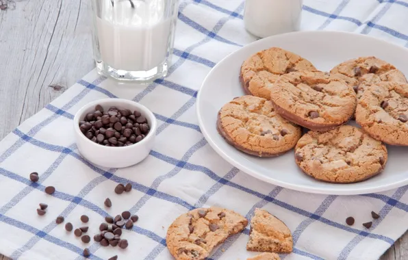 Picture glass, chocolate, milk, cookies