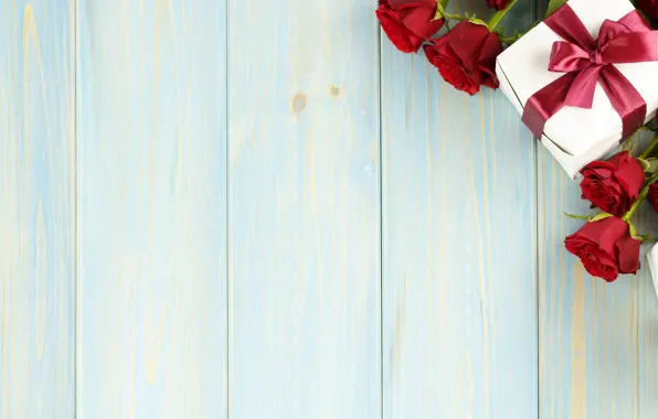 Flowers, gift, roses, bouquet, red, love, wood, romantic