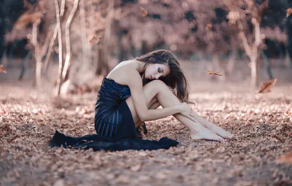 Autumn, leaves, girl, legs, Alessandro Di Cicco, A never ending story