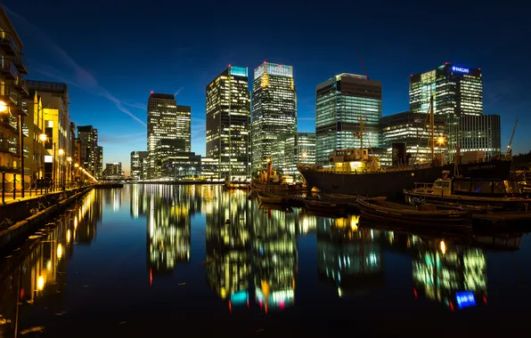 Picture light, night, the city, lights, river, England, London, ships