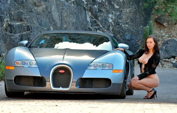 Car, woman, ass, Bugatti, Tits, nipples, metal, girl