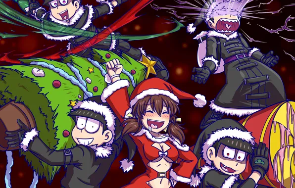 Girl, Christmas, tree, guys, Osomatsu-san, Osomatsu-San, by ayla kazemi