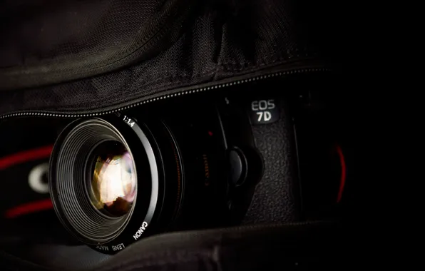 The camera, bag, Lens, macro, 2560x1600, canon eos 7d, Photocamera, bag