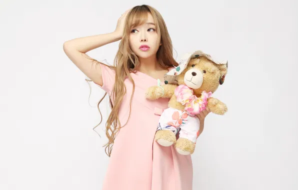 Girl, model, toy, bear