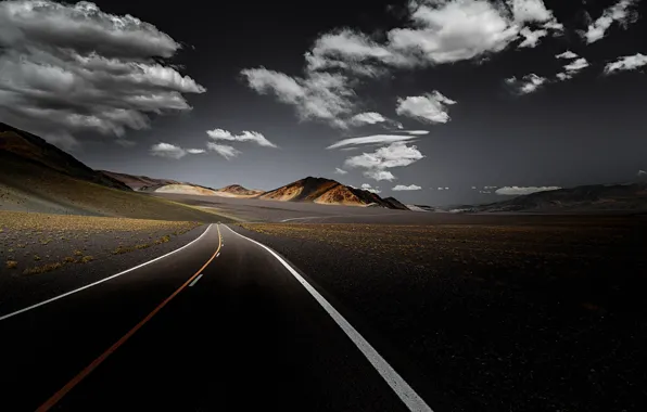 Picture road, the sky, mountains, valley