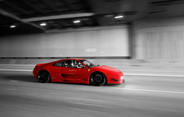 Picture Ferrari, Red, Speed, F355, Tunnel, Black & White