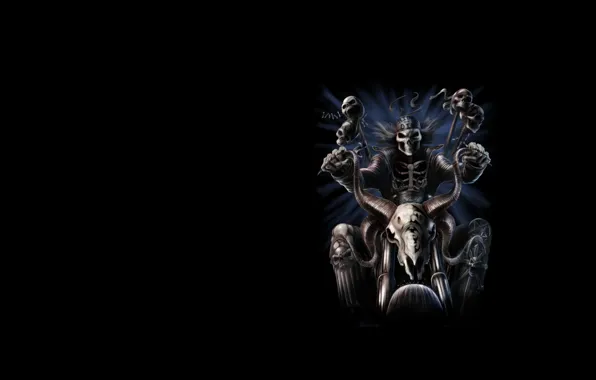 Picture background, art, skeleton, bike, rock, bandana