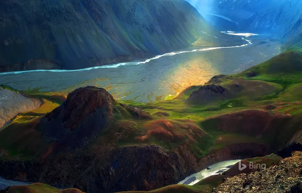 River, beauty, Mountains, The Himalayas, a beam of light, the beauty of nature, picturesque landscape