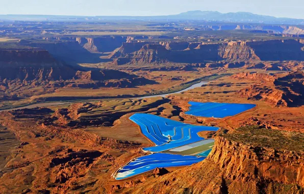 Mountains, river, rocks, Utah, USA, potash lake, Moab