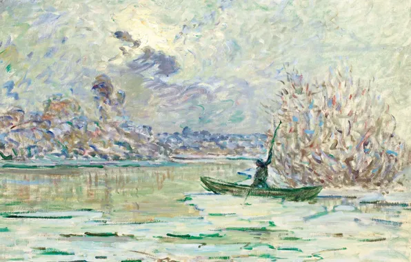 Landscape, boat, picture, Claude Monet, Claude Monet, Winter near Lavacore