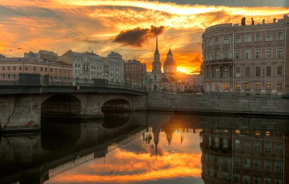 Bridge, the evening, Sink, St. Petersburg