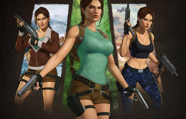 Tomb Raider, classic, Lara Croft, girl with guns, Game Art, beauty of the face, gaming …