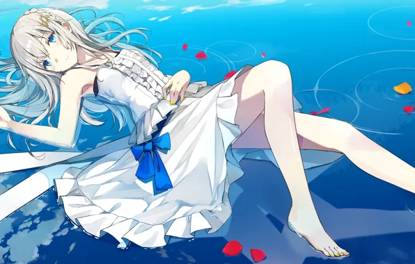 Water, girl, petals, Azur Lane