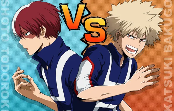Anime, art, guys, Boku no Hero Academy, My hero Academy, Todoroki Shoto, Katsuki Bakusou