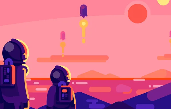 Planet, astronaut, astronaut