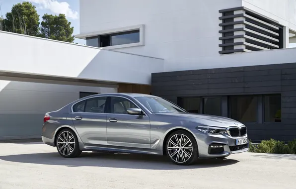 Picture the sky, clouds, house, grey, BMW, Parking, sedan, facade