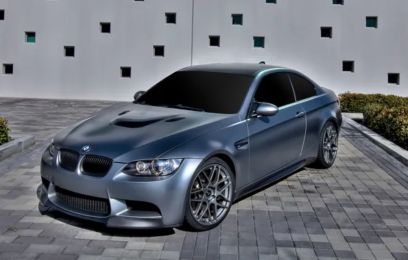 The building, bmw, BMW, silver, silver, drives, flowerbed, e92