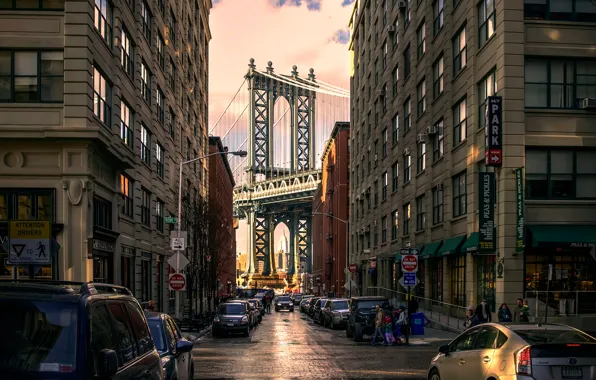 Picture bridge, street, Manhattan Bridge, Brooklyn Park