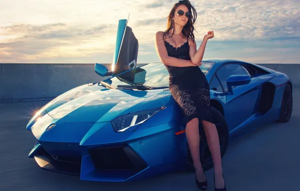 Picture girl, Lamborghini, supercar, beauty