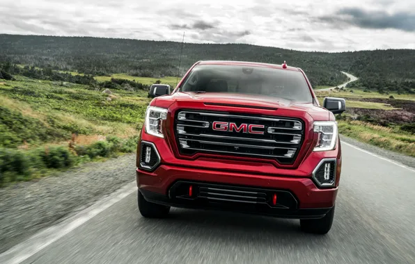 Red, front view, pickup, GMC, Sierra, AT4, 2019