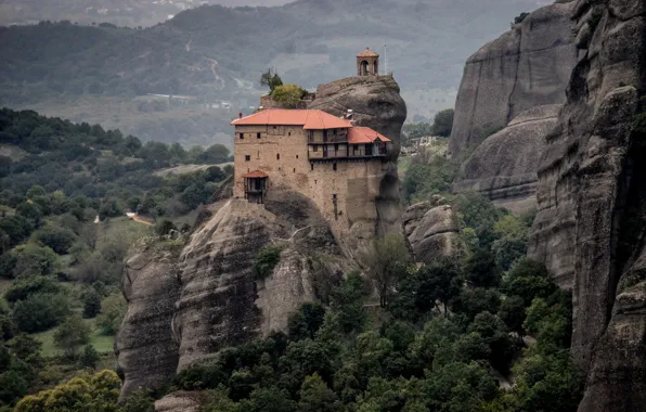 Landscape, mountains, nature, rocks, Greece, forest, the monastery, Meteors