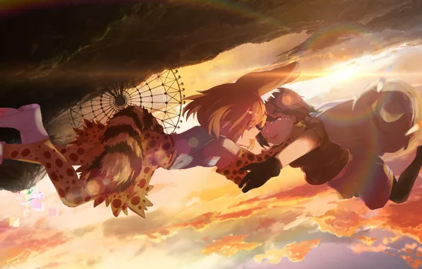 Girls, anime, art, Kemono Friends