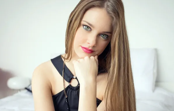 Girl, pose, portrait, makeup, dress, hairstyle, beautiful, sitting