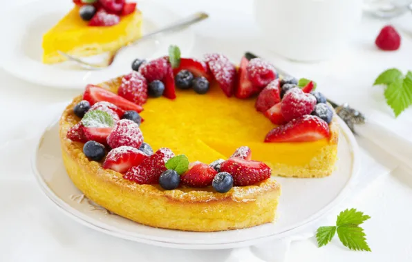 Berries, blueberries, strawberry, cake, dessert, Lemon