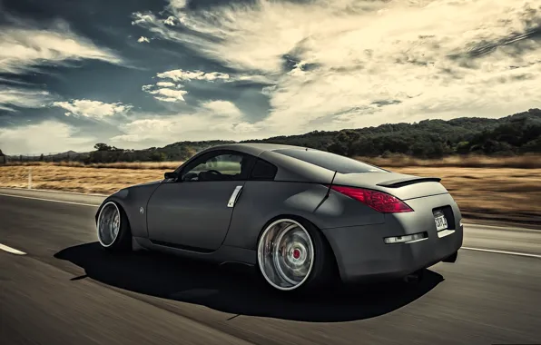Picture road, grey, speed, Nissan, 350z, Nissan, stance, in motion