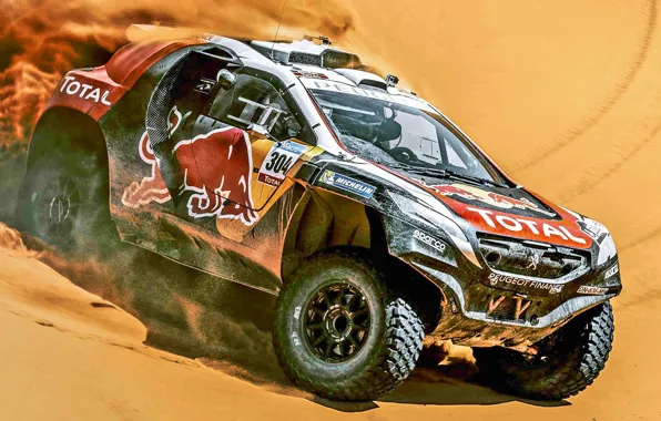 Sand, 2008, Sport, Speed, Race, Peugeot, Red Bull, Rally
