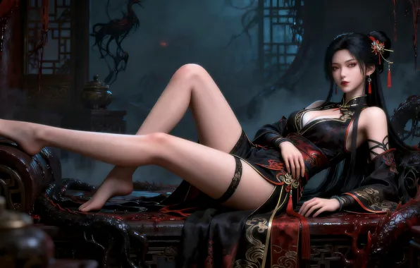Picture girl, sexy, brunette, asian, ai art