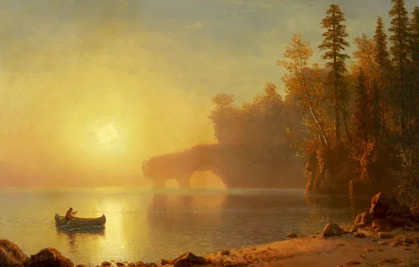 Landscape, picture, Albert Bierstadt, Canoes Of Indians