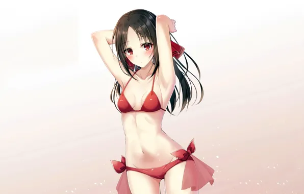 Girl, sexy, cleavage, long hair, boobs, anime, beautiful, red eyes