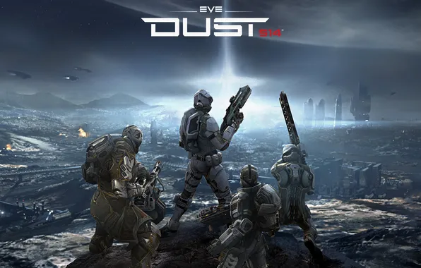Picture weapons, planet, soldiers, EVE online, DUST 514, MMOFPS