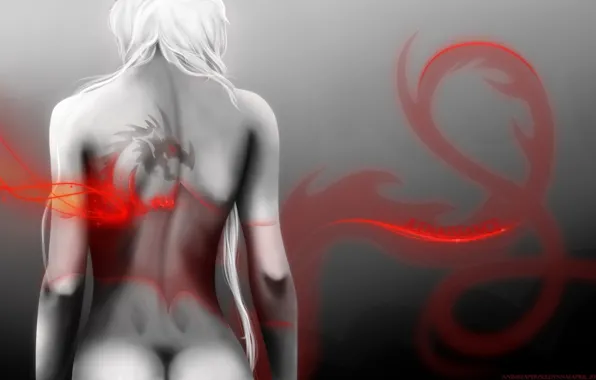 Ass, girl, dragon, back, tattoo