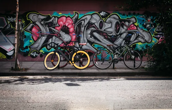 Road, bike, wall, street, graffiti, hdr, ultra hd