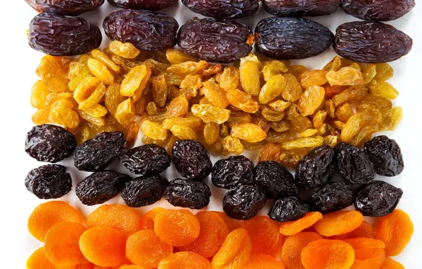 Raisins, dried apricots, dried fruits, dates